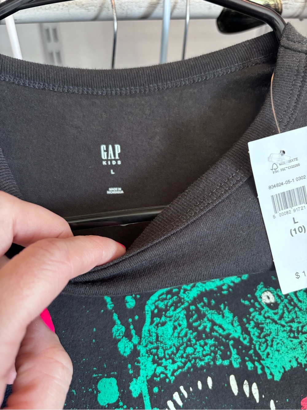 GAP Kids Black Tee with Neon Green Splash Graphic